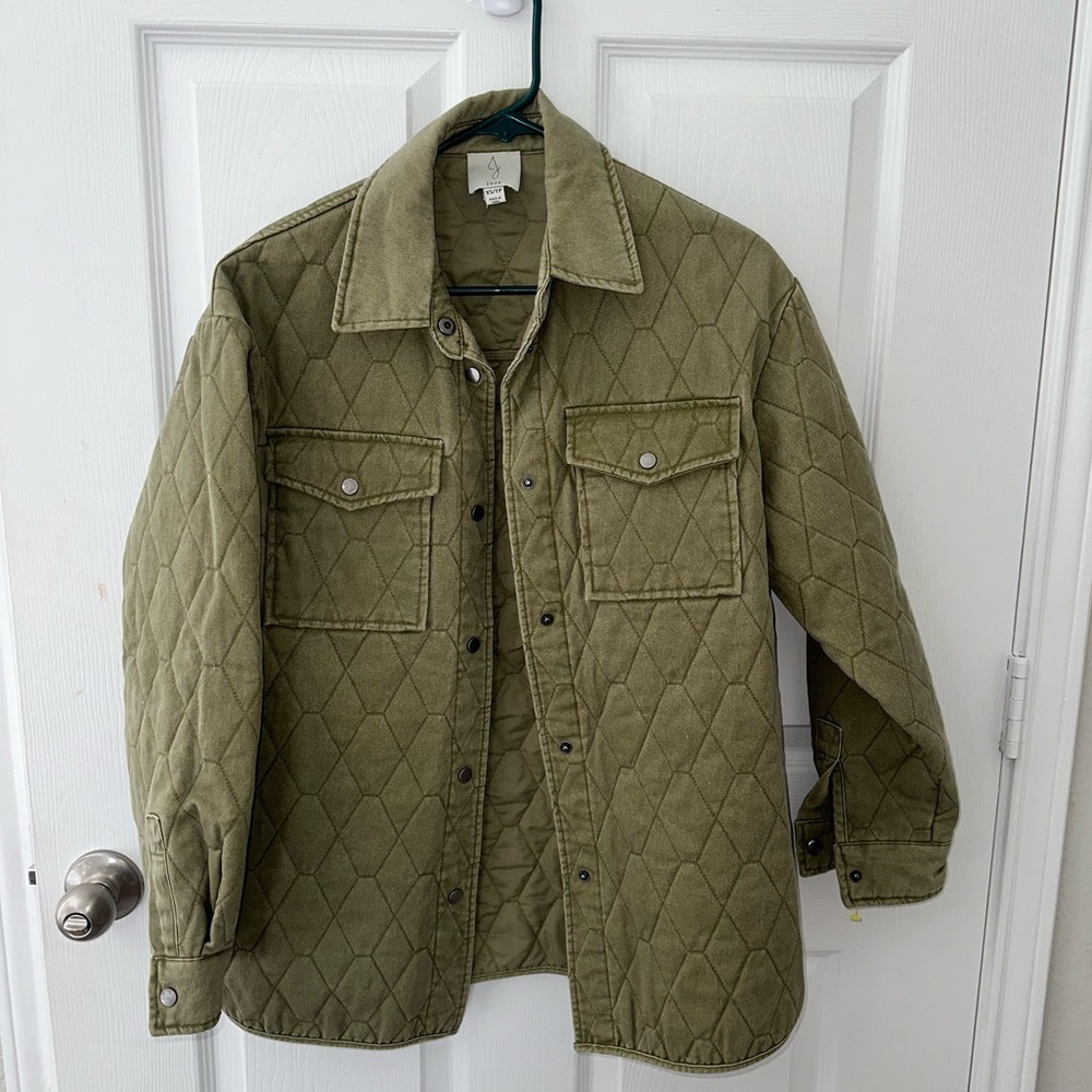 Joie Quilted Snap Closure Utility Green Shacket*